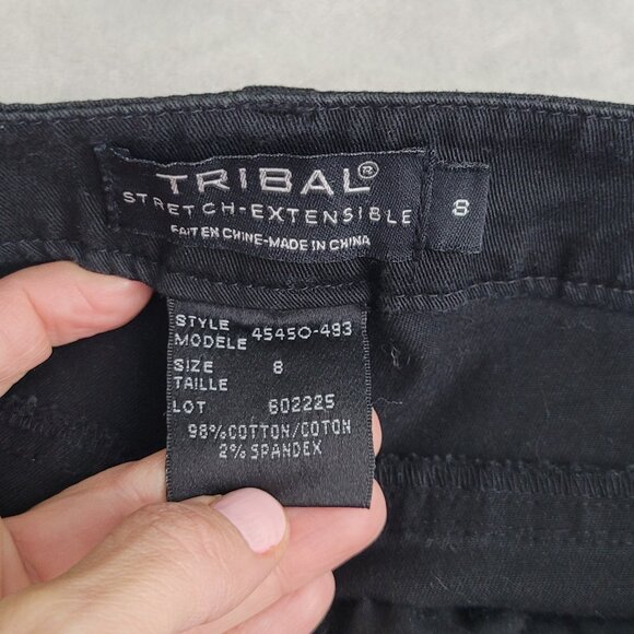 Tribal Women's Black Cotton Blend Stretch Extensible Zipper Bottom Pants Size 8 - Picture 9 of 13